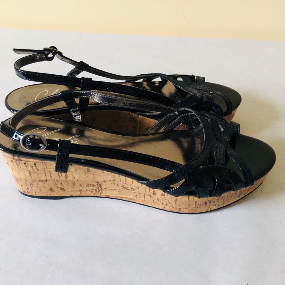 Charles David Black Wedge Sandals - Picture 3 of 8